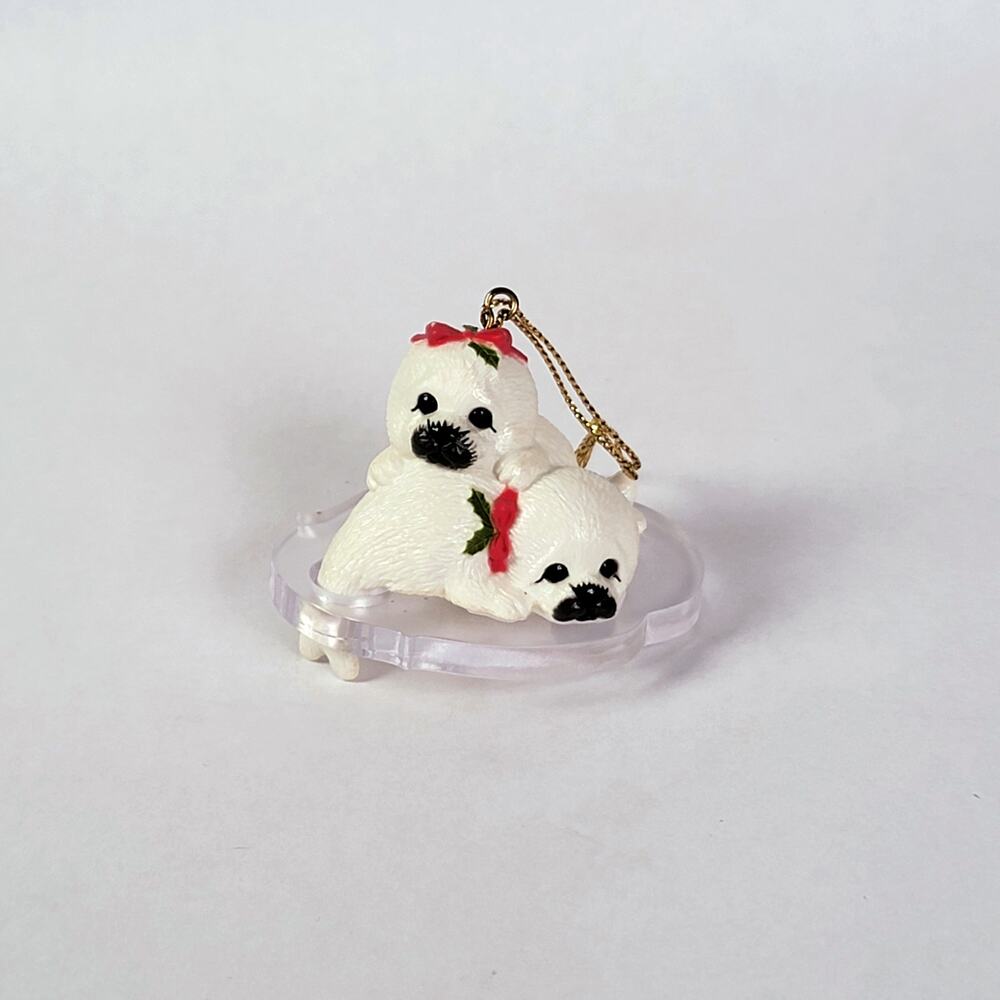 Vintage 1993 White Seal Pups Christmas Ornament Endangered Young'uns Morehead 2"
